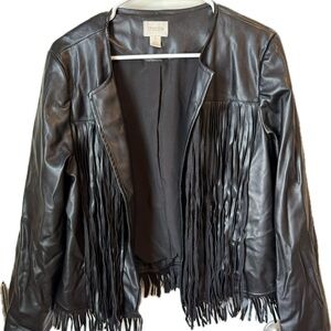 Black Leather Fringe Moto Jacket